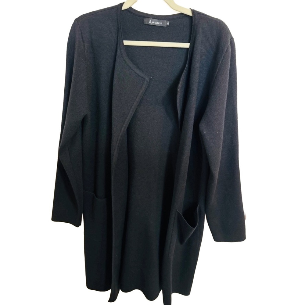 Elegant Black Women’s Cardigan – Thick Cozy Knit Open‑Front Sweater